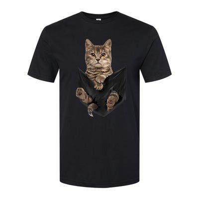 Brown Cat Sits In Pocket TShirt Cats Tee Shirt Gifts Softstyle CVC T-Shirt