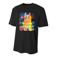 Broken Crayons Still Color Cat Teacher Youth Performance Sprint T-Shirt