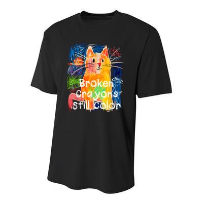 Broken Crayons Still Color Cat Teacher Youth Performance Sprint T-Shirt