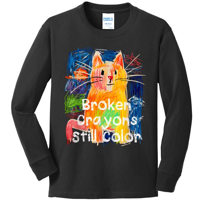 Broken Crayons Still Color Cat Teacher Kids Long Sleeve Shirt