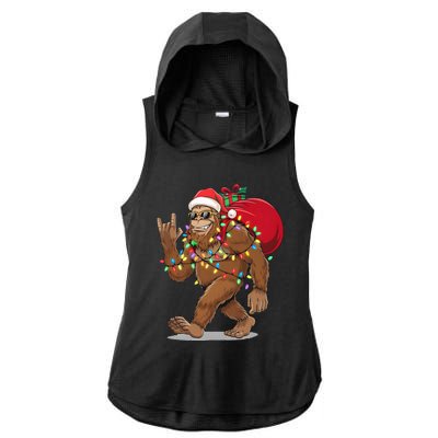 Bigfoot Christmas Santa Sasquatch With Lights Ladies PosiCharge Tri-Blend Wicking Draft Hoodie Tank