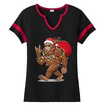 Bigfoot Christmas Santa Sasquatch With Lights Ladies Halftime Notch Neck Tee