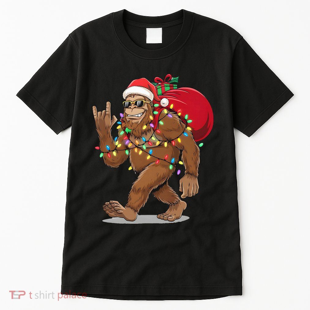 Bigfoot Christmas Santa Sasquatch With Lights Tall T-Shirt