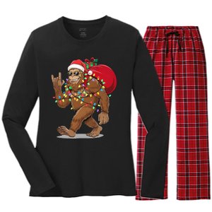 Bigfoot Christmas Santa Sasquatch With Lights Women's Long Sleeve Flannel Pajama Set 