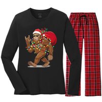 Bigfoot Christmas Santa Sasquatch With Lights Women's Long Sleeve Flannel Pajama Set 