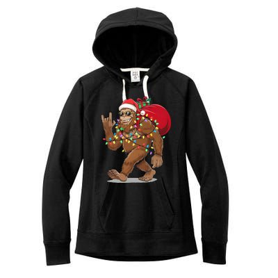 Bigfoot Christmas Santa Sasquatch With Lights Women's Fleece Hoodie