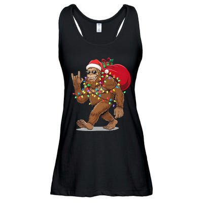 Bigfoot Christmas Santa Sasquatch With Lights Ladies Essential Flowy Tank