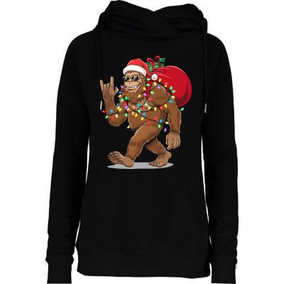 Bigfoot Christmas Santa Sasquatch With Lights Womens Funnel Neck Pullover Hood