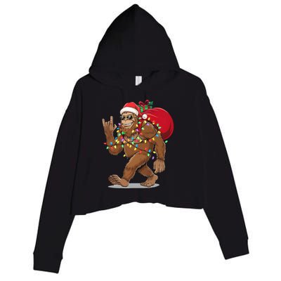 Bigfoot Christmas Santa Sasquatch With Lights Crop Fleece Hoodie