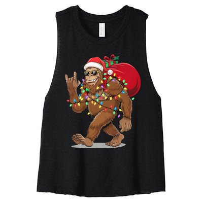 Bigfoot Christmas Santa Sasquatch With Lights Women's Racerback Cropped Tank