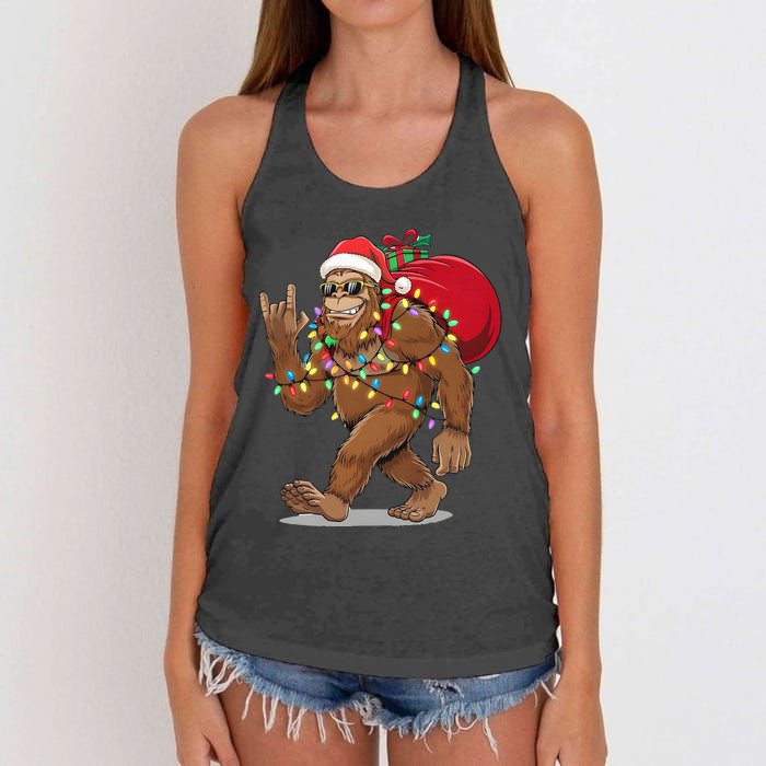 Bigfoot Christmas Santa Sasquatch With Lights Women's Knotted Racerback Tank