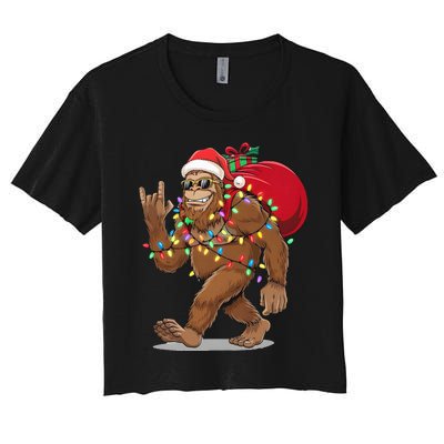 Bigfoot Christmas Santa Sasquatch With Lights Women's Crop Top Tee