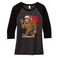 Bigfoot Christmas Santa Sasquatch With Lights Women's Tri-Blend 3/4-Sleeve Raglan Shirt