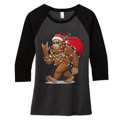 Bigfoot Christmas Santa Sasquatch With Lights Women's Tri-Blend 3/4-Sleeve Raglan Shirt