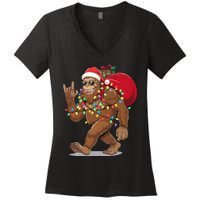 Bigfoot Christmas Santa Sasquatch With Lights Women's V-Neck T-Shirt