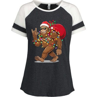 Bigfoot Christmas Santa Sasquatch With Lights Enza Ladies Jersey Colorblock Tee