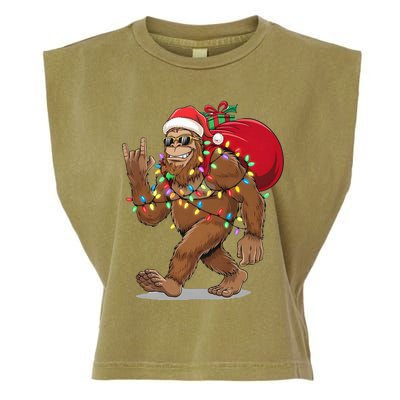 Bigfoot Christmas Santa Sasquatch With Lights Garment-Dyed Women's Muscle Tee