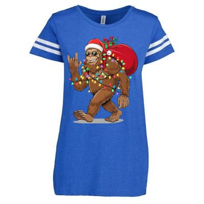 Bigfoot Christmas Santa Sasquatch With Lights Enza Ladies Jersey Football T-Shirt