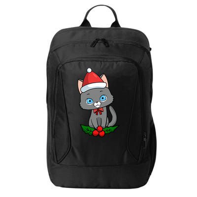 Black Cat Santa Hat Holly Plant City Backpack