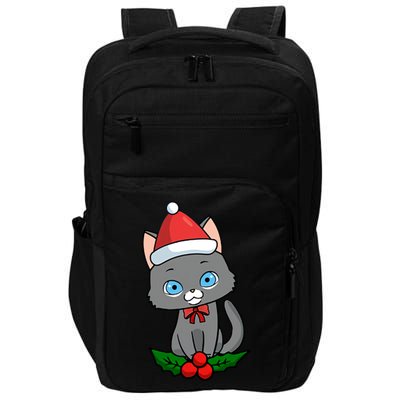 Black Cat Santa Hat Holly Plant Impact Tech Backpack