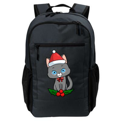 Black Cat Santa Hat Holly Plant Daily Commute Backpack