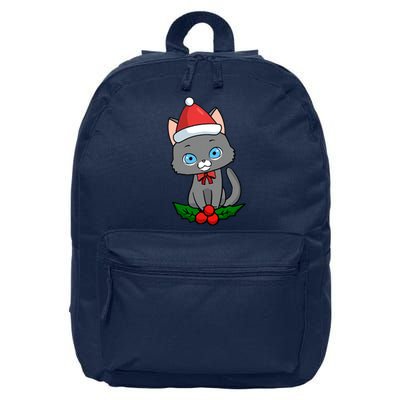 Black Cat Santa Hat Holly Plant 16 in Basic Backpack