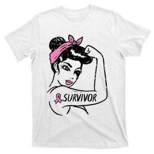 Breast Cancer Survivor Rosie Riveter Pink Awareness T-Shirt