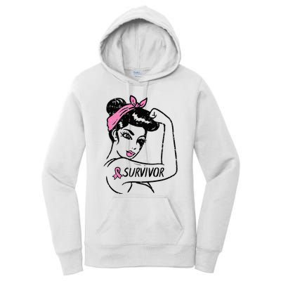 Breast Cancer Survivor Rosie Riveter Pink Awareness Women's Pullover Hoodie