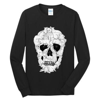 Best Cat Skull Halloween Skeleton Cat Lover Tall Long Sleeve T-Shirt