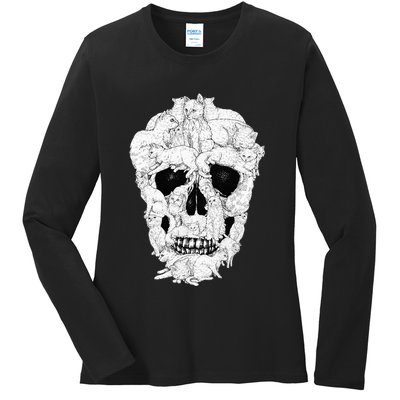 Best Cat Skull Halloween Skeleton Cat Lover Ladies Long Sleeve Shirt