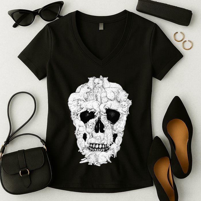 Best Cat Skull Halloween Skeleton Cat Lover Women's V-Neck T-Shirt