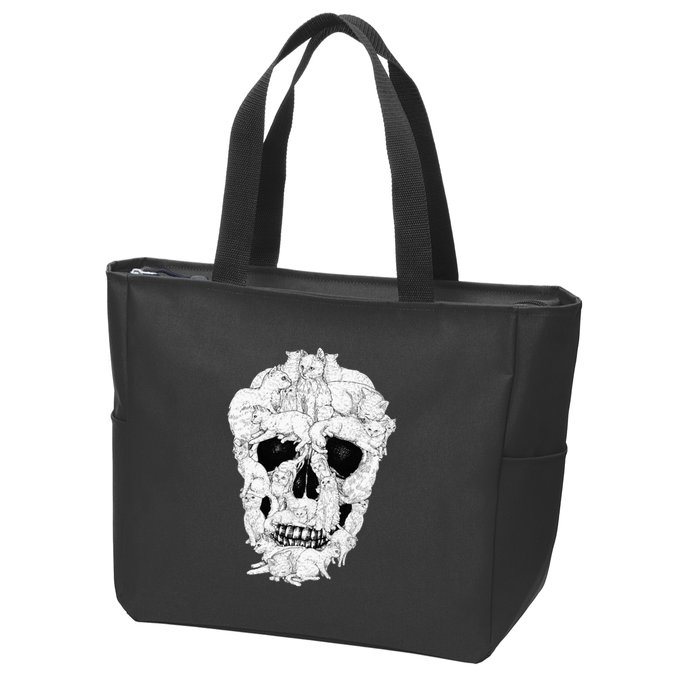 Best Cat Skull Halloween Skeleton Cat Lover Zip Tote Bag