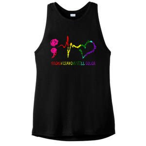 Broken Crayons Still Color Mental Health Awareness Semicolon Ladies PosiCharge Tri-Blend Wicking Tank