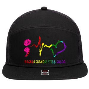 Broken Crayons Still Color Mental Health Awareness Semicolon 7 Panel Mesh Trucker Snapback Hat