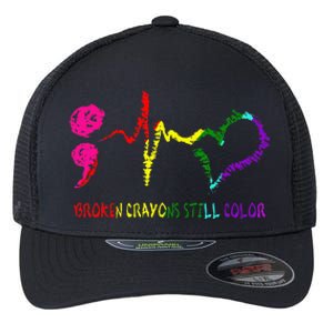 Broken Crayons Still Color Mental Health Awareness Semicolon Flexfit Unipanel Trucker Cap