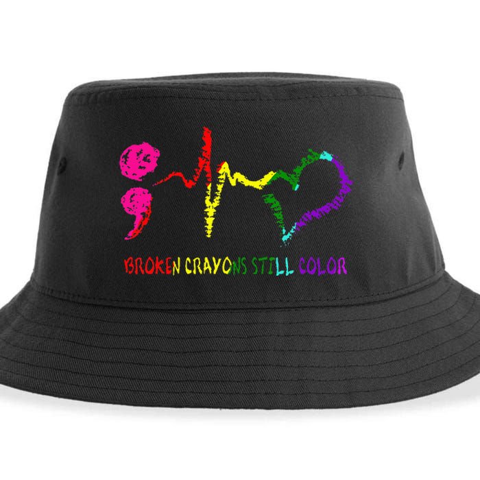 Broken Crayons Still Color Mental Health Awareness Semicolon Sustainable Bucket Hat