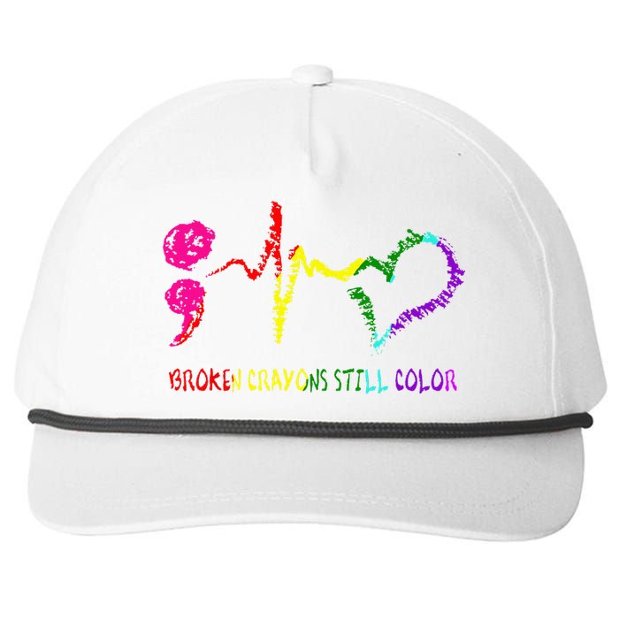 Broken Crayons Still Color Mental Health Awareness Semicolon Snapback Five-Panel Rope Hat