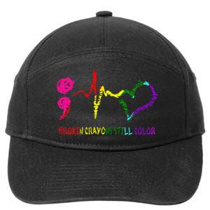 Broken Crayons Still Color Mental Health Awareness Semicolon 7-Panel Snapback Hat