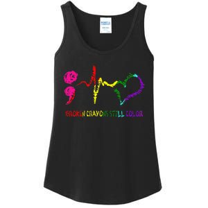 Broken Crayons Still Color Mental Health Awareness Semicolon Ladies Essential Tank