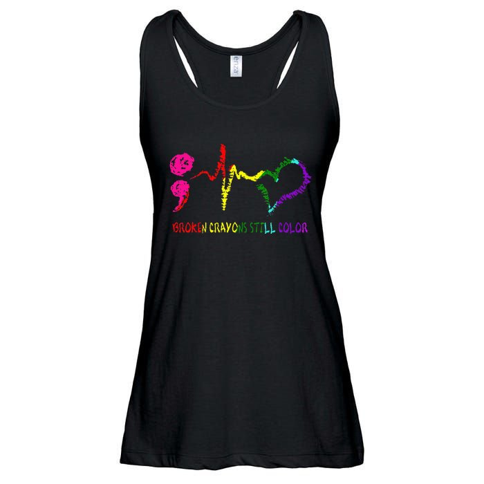 Broken Crayons Still Color Mental Health Awareness Semicolon Ladies Essential Flowy Tank