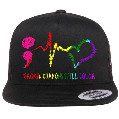 Broken Crayons Still Color Mental Health Awareness Semicolon Flatbill Hat