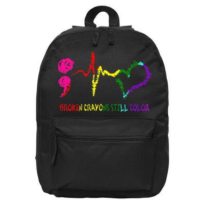 Broken Crayons Still Color Mental Health Awareness Semicolon 16 in Basic Backpack