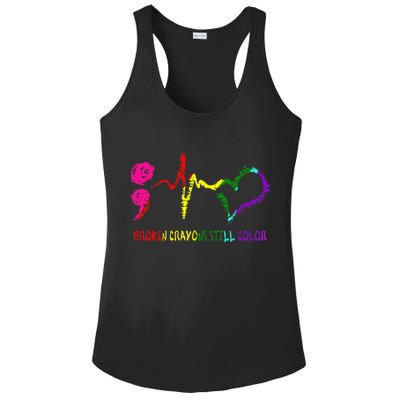 Broken Crayons Still Color Mental Health Awareness Semicolon Ladies PosiCharge Competitor Racerback Tank