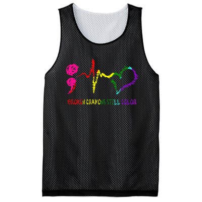 Broken Crayons Still Color Mental Health Awareness Semicolon Mesh Reversible Basketball Jersey Tank