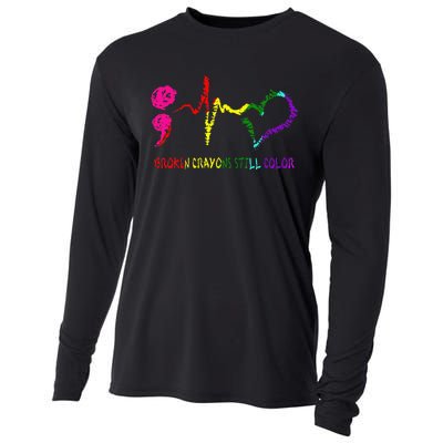 Broken Crayons Still Color Mental Health Awareness Semicolon Cooling Performance Long Sleeve Crew