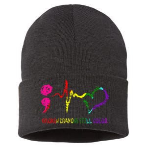 Broken Crayons Still Color Mental Health Awareness Semicolon Sustainable Knit Beanie