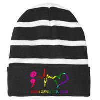 Broken Crayons Still Color Mental Health Awareness Semicolon Striped Beanie with Solid Band