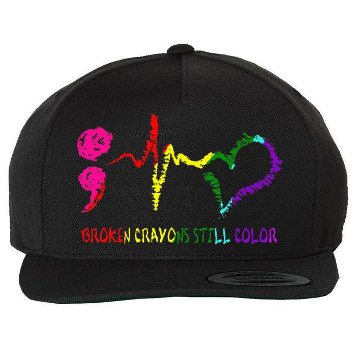 Broken Crayons Still Color Mental Health Awareness Semicolon Wool Snapback Cap