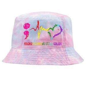 Broken Crayons Still Color Mental Health Awareness Semicolon Tie-Dyed Bucket Hat