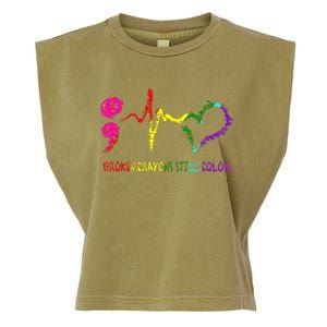 Broken Crayons Still Color Mental Health Awareness Semicolon Garment-Dyed Women's Muscle Tee